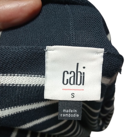 Cabi Boathouse Long Open Patch Pocket Cardigan Stripe Navy White Size Small - Picture 3 of 7